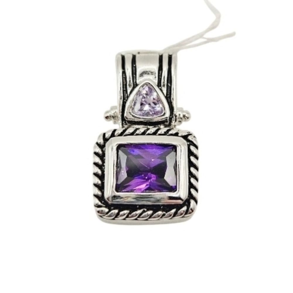 NWT Amethyst CZ Silver Tone Cable Rope Byzantine Artisan Statement Pendant NOS